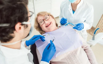 older woman at dentist for dentures made in Imperial Courts Clearwater