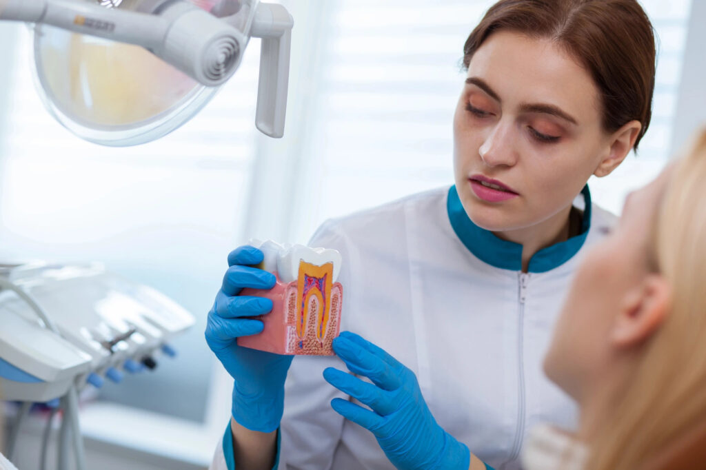 dentist explaining St. Petersburg emergency dental services in Da Vista